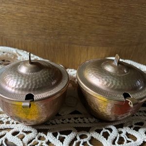 Bulgarian, Vintage , Copper,  Sugar/Honey Bowls with Spoons and Lid